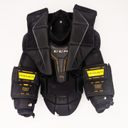 CCM Axis - Plastron de gardien de but Pro Stock d'occasion avec bras Premier (noir/jaune)