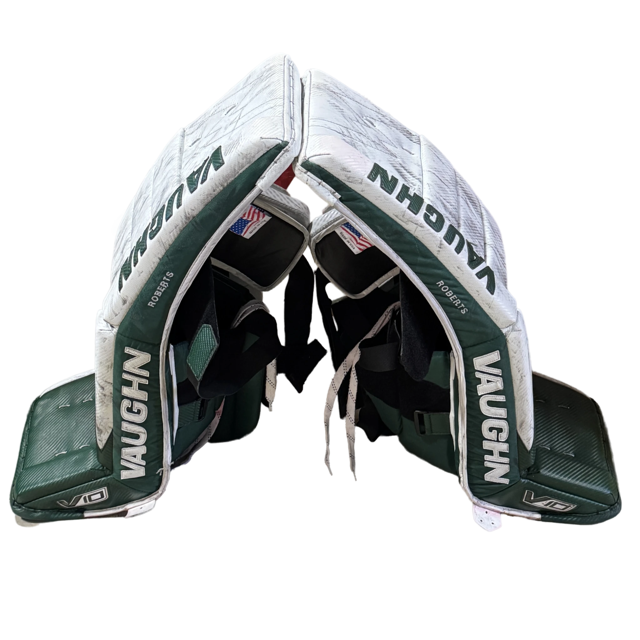 Vaughn Velocity V10 - Used Pro Stock Goalie Pads (White/Green)