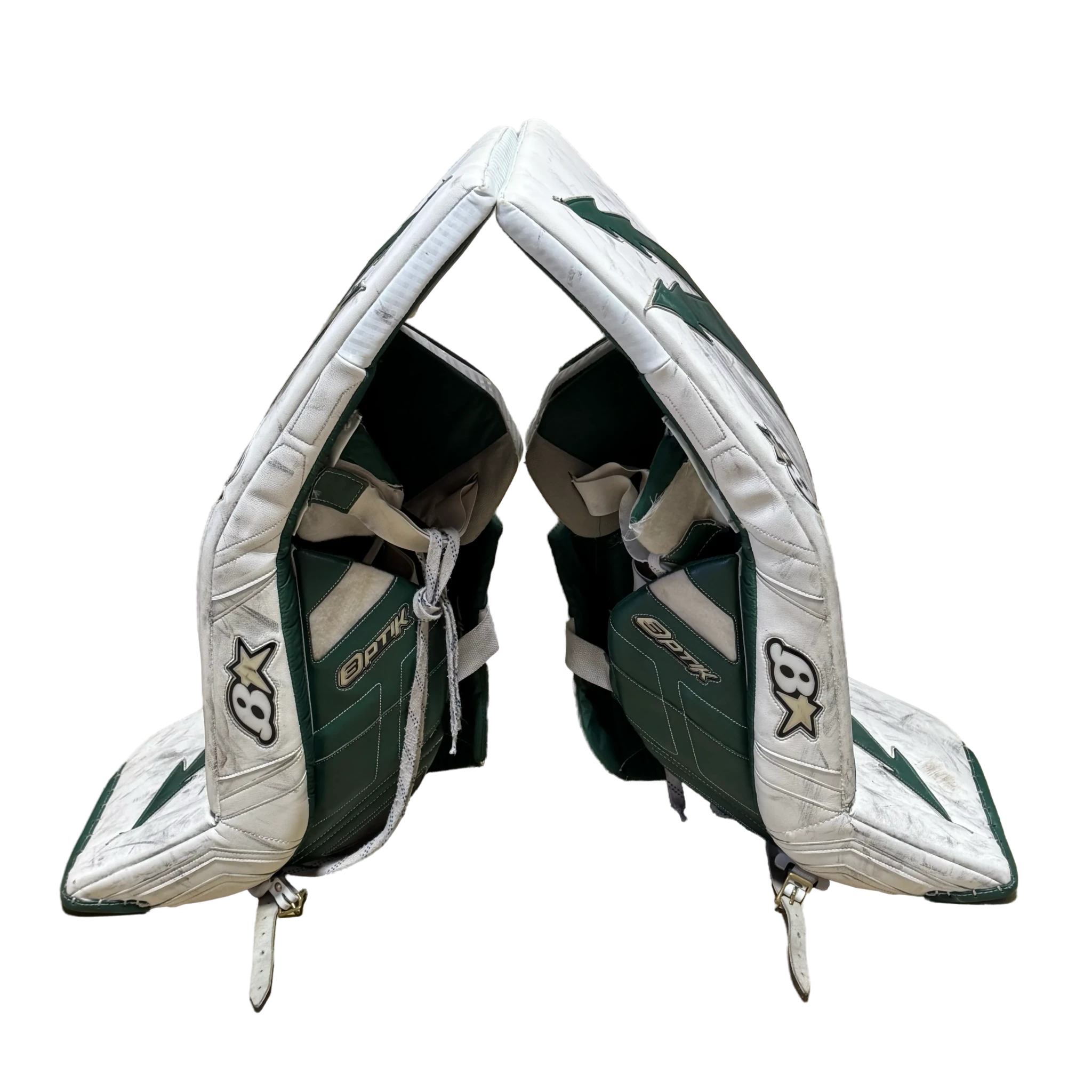 Brian's Optik 3 - Used Pro Stock Goalie Pads (White/Green)