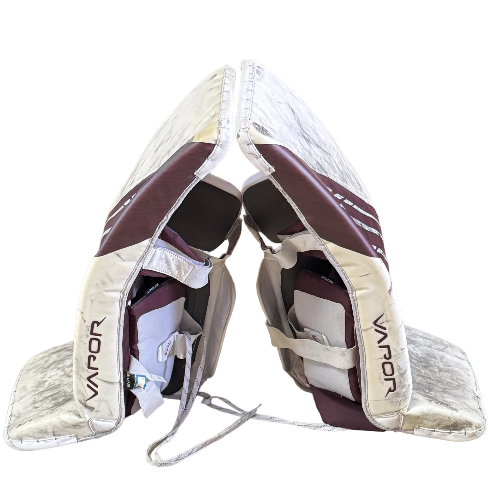Bauer Vapor Hyperlite - Used NCAA Pro Stock Goalie Pads (White/Maroon)