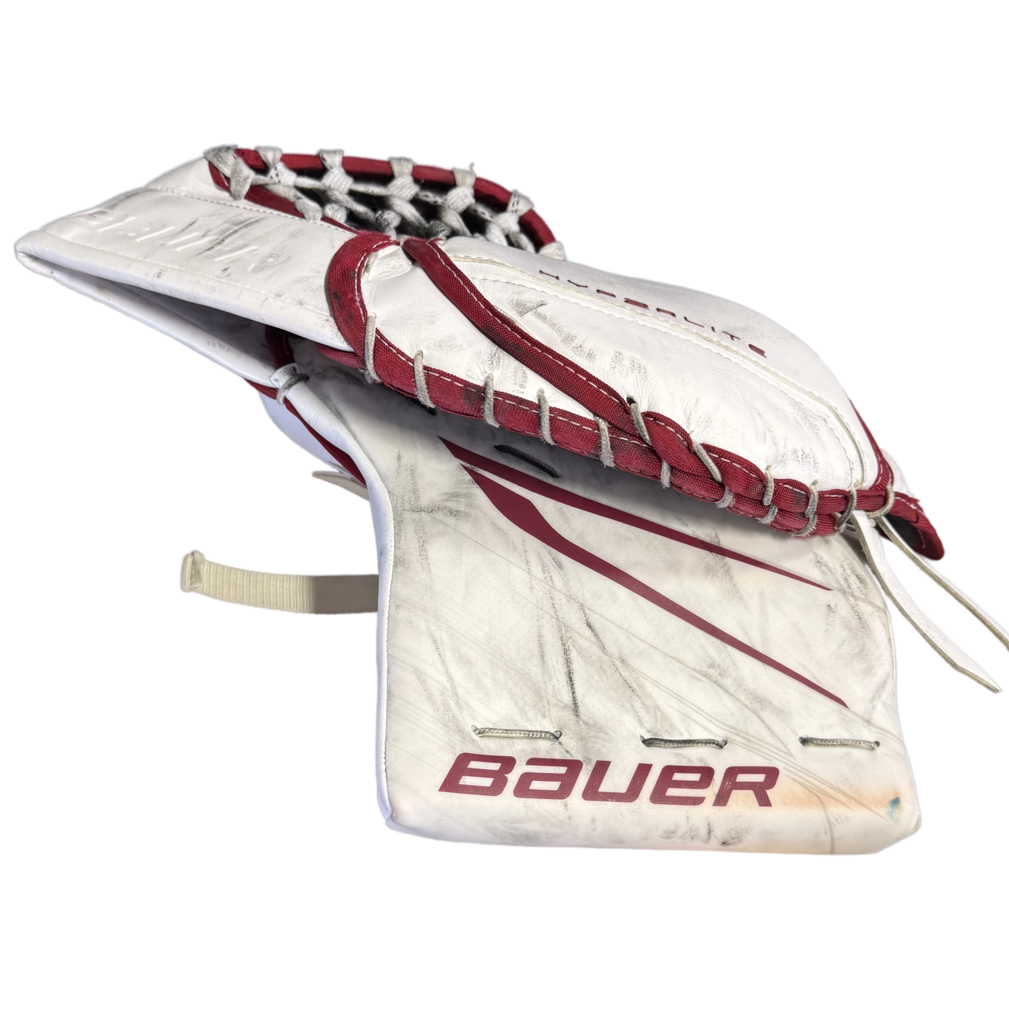 Bauer Vapor Hyperlite 2 - Used NCAA Pro Stock Goalie Glove (White/Maroon)