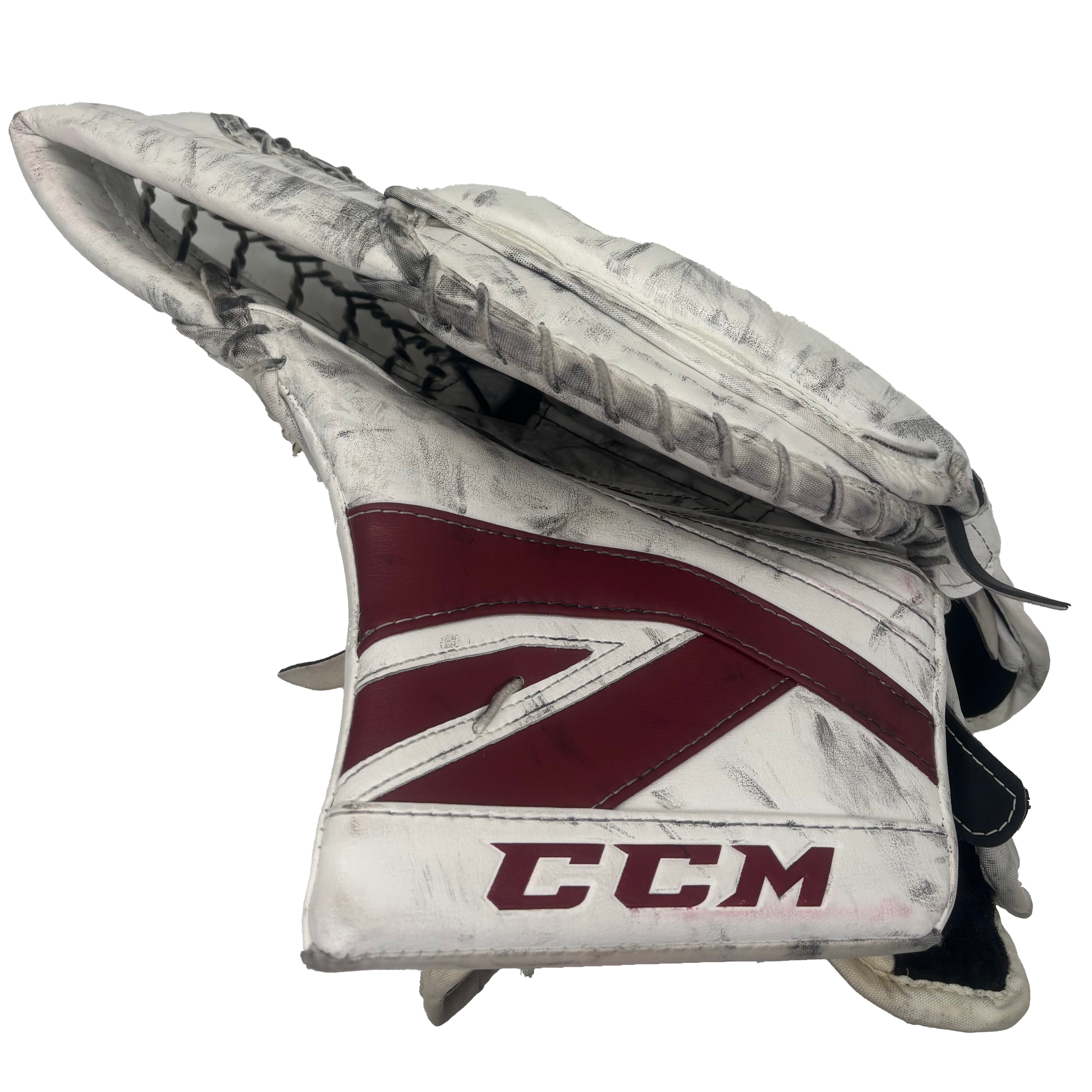 CCM Premier II - Used Pro Stock Senior Goalie Glove (White/Maroon)