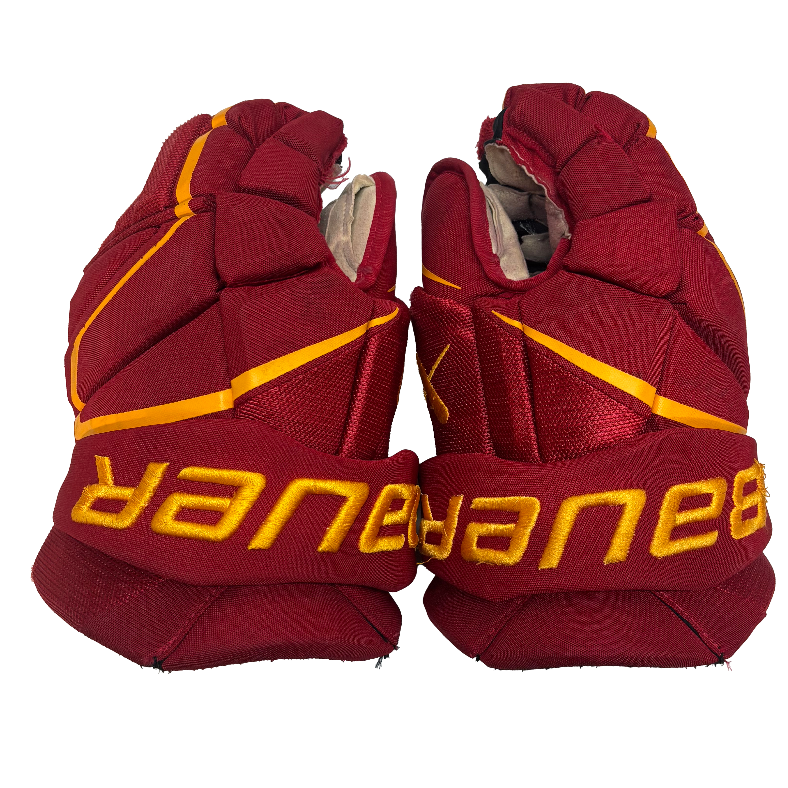 Bauer Vapor Hyperlite - Used NCAA Pro Stock Glove (Red/Yellow)
