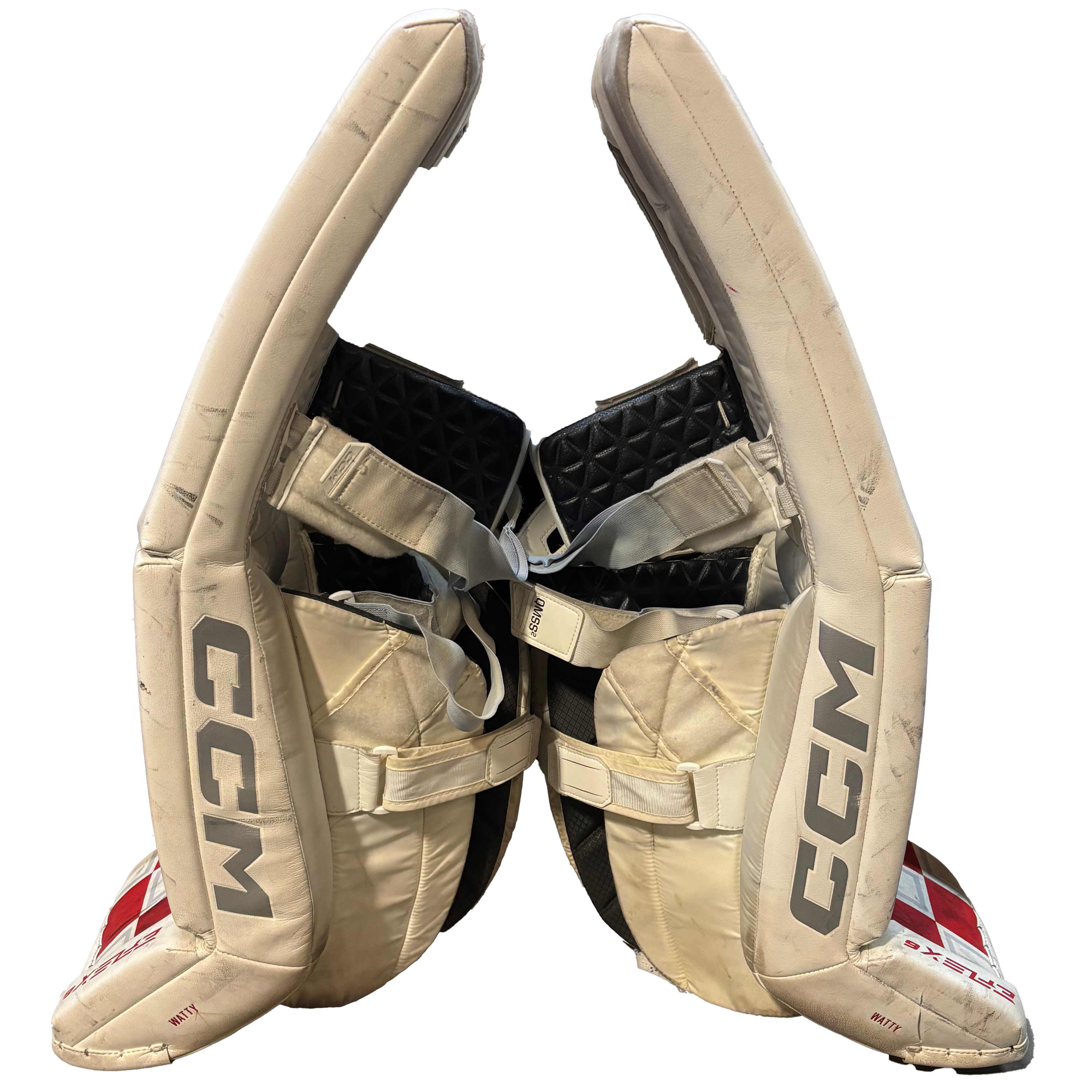 CCM Extreme Flex 6 - Used Pro Stock Goalie Pads (White/Red/Grey)