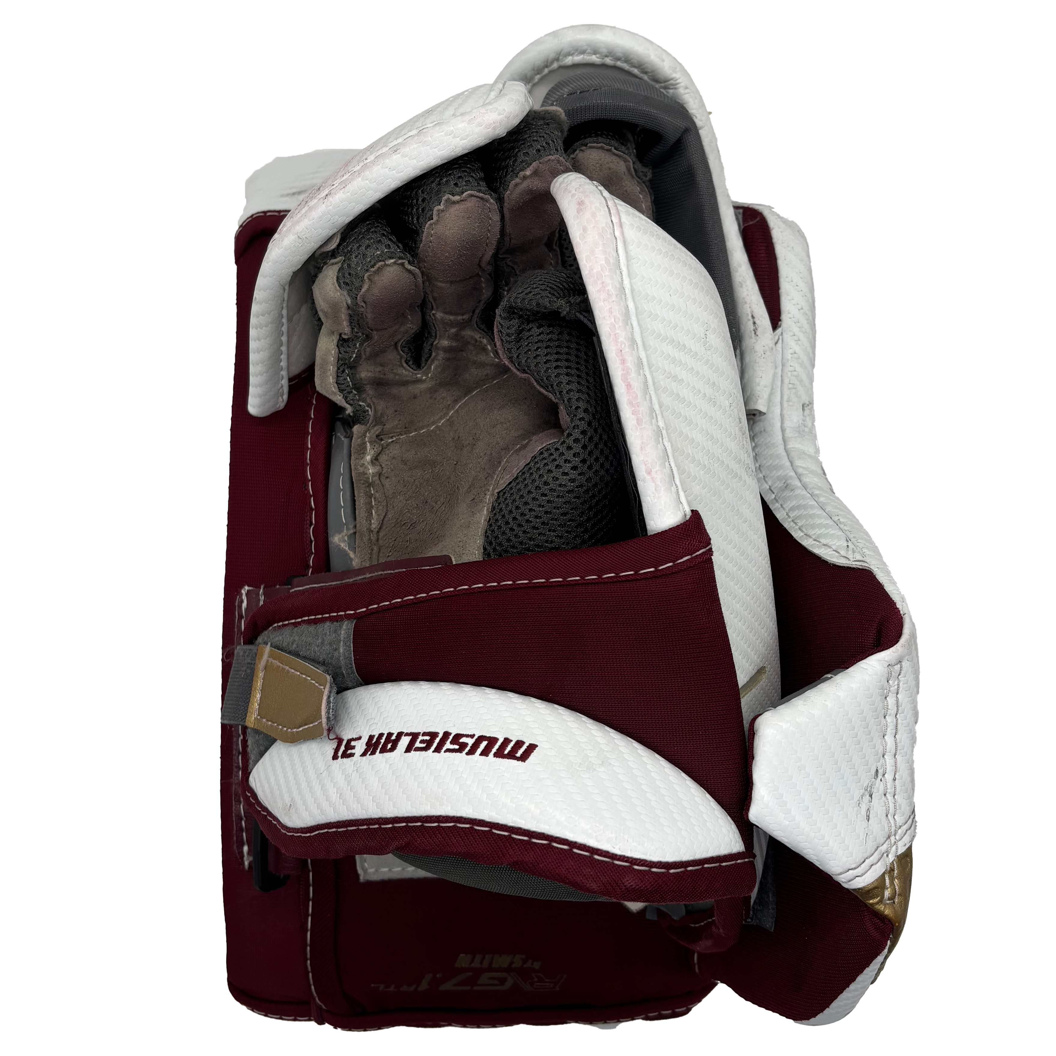 Warrior RG7.1 - Used Pro Stock Goalie Blocker (White/Maroon/Gold)