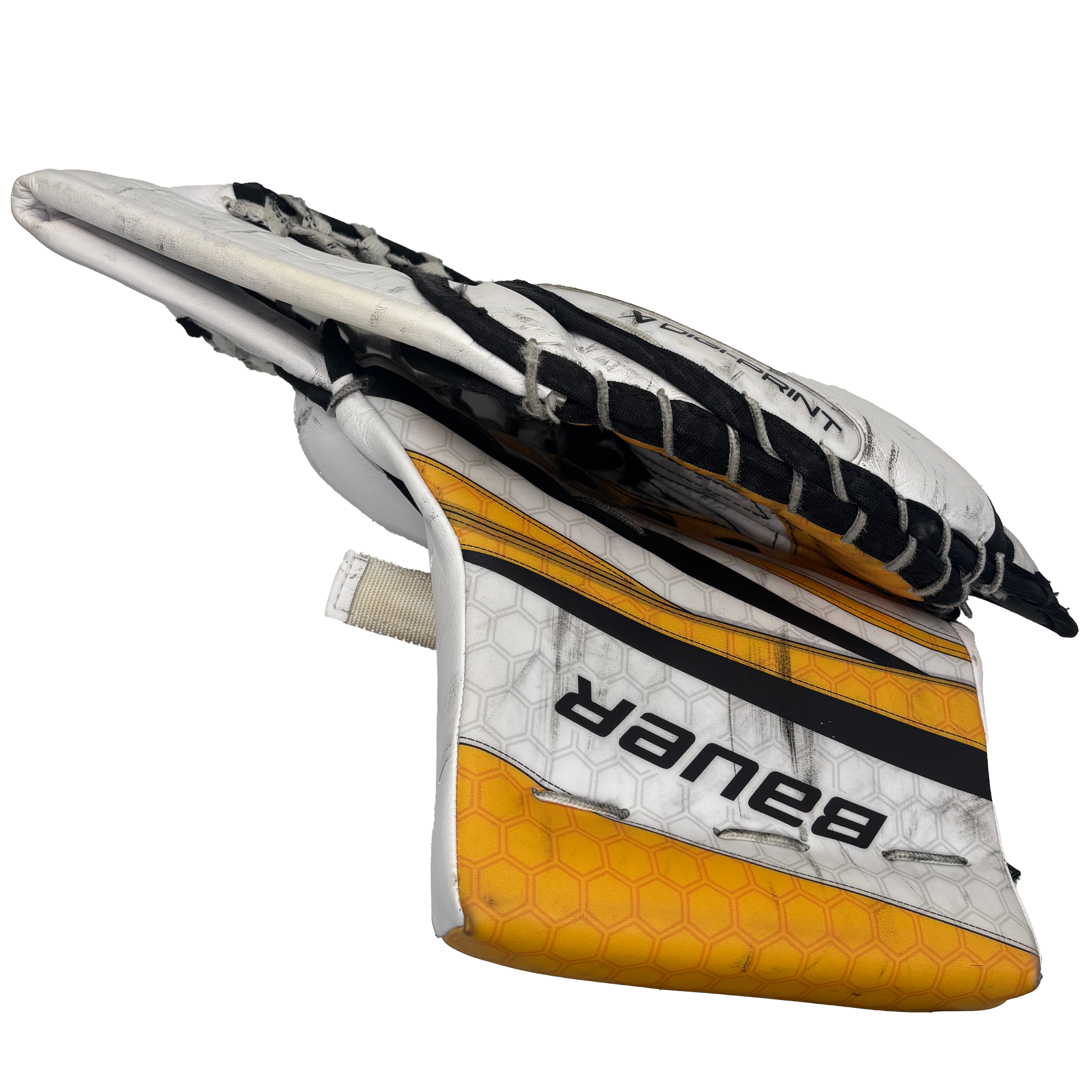 Bauer Vapor Flylite - Used Pro Stock Goalie Trapper (White/Yellow/Black)