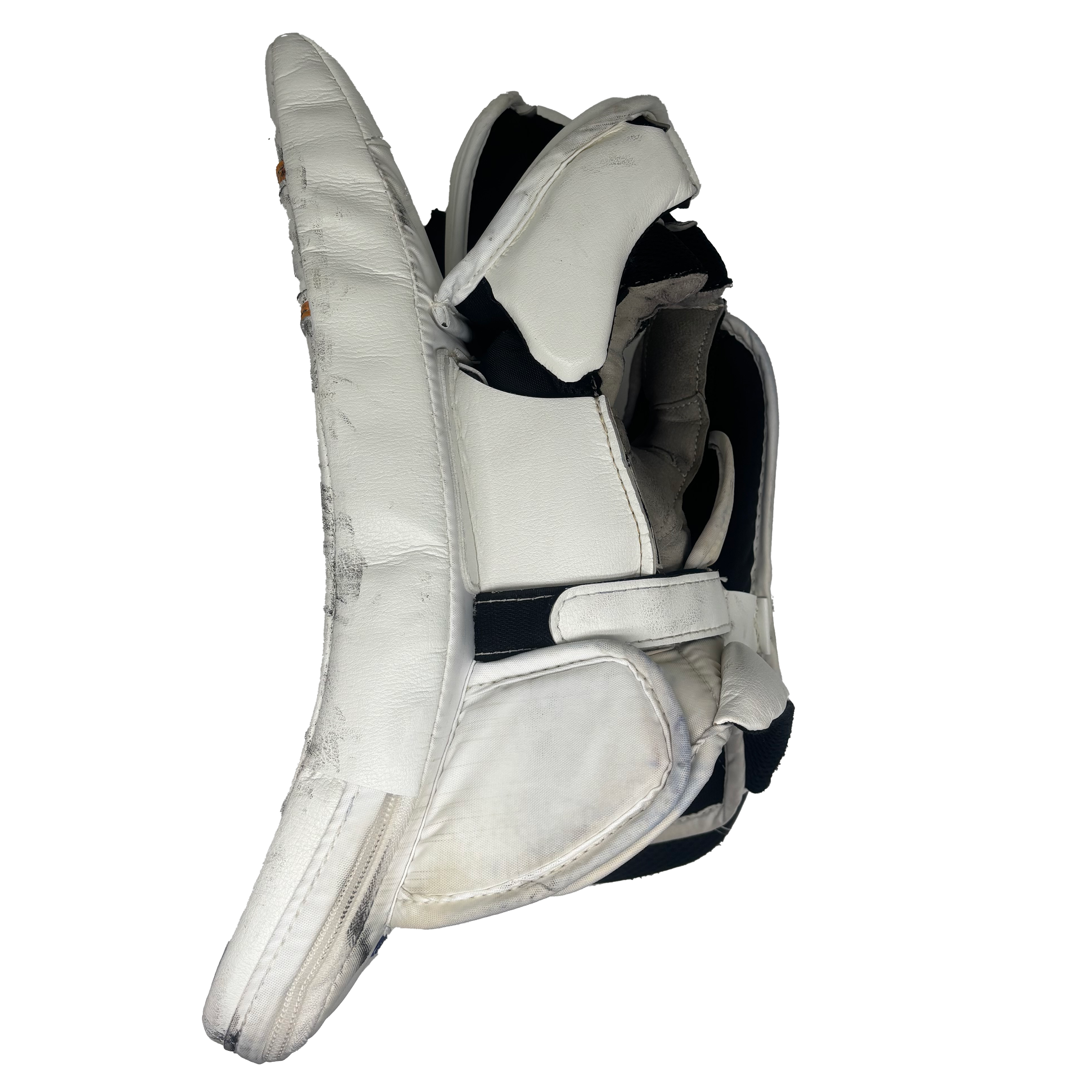 True L87 - Used NCAA Pro Stock Goalie Blocker (White/Yellow/Navy)