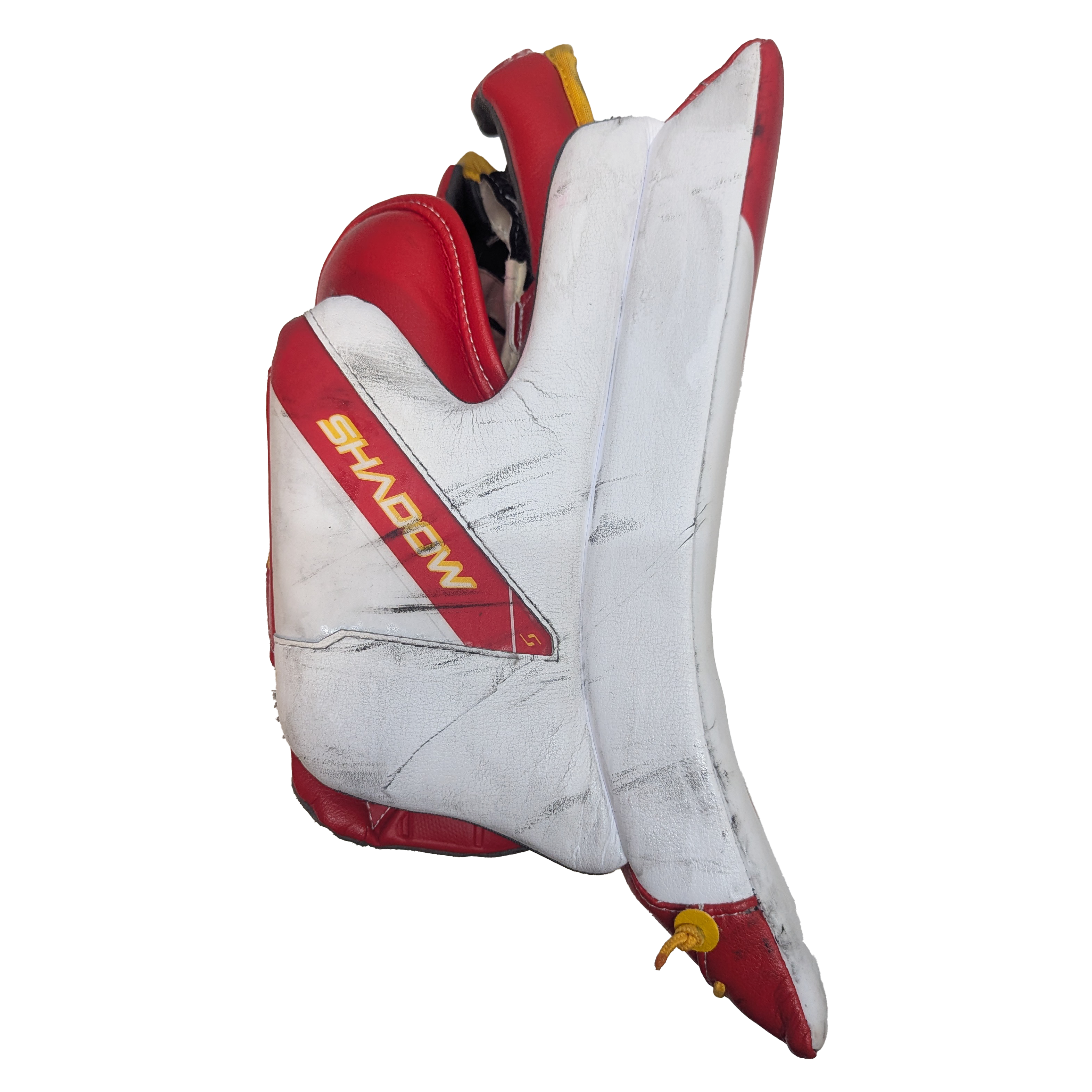 Bauer Supreme Shadow - AHL Used Pro Stock Goalie Blocker (White/Red/Yellow)