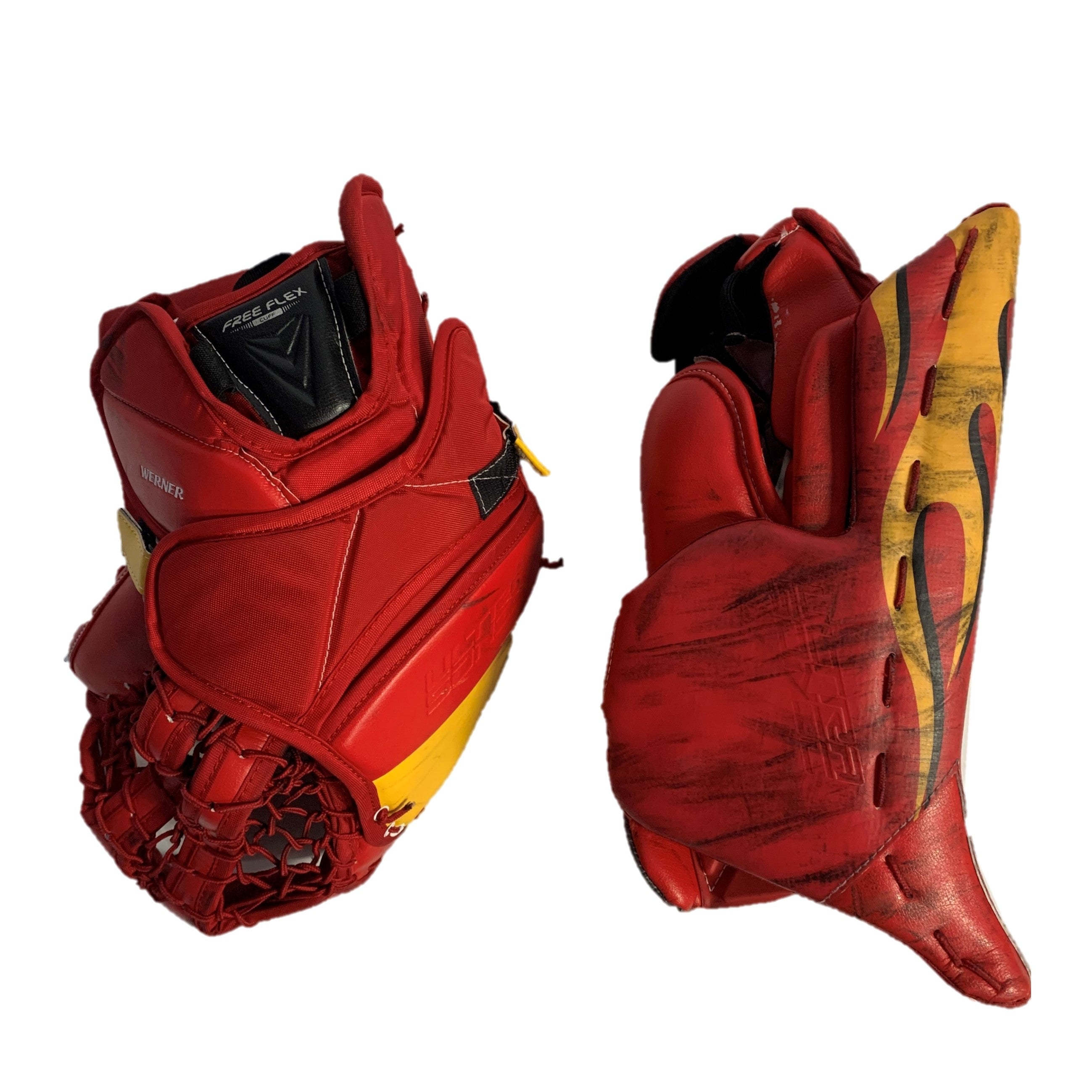 Bauer Supreme Ultrasonic - Pro Stock Goalie Glove Set - (Red/Yellow/White)