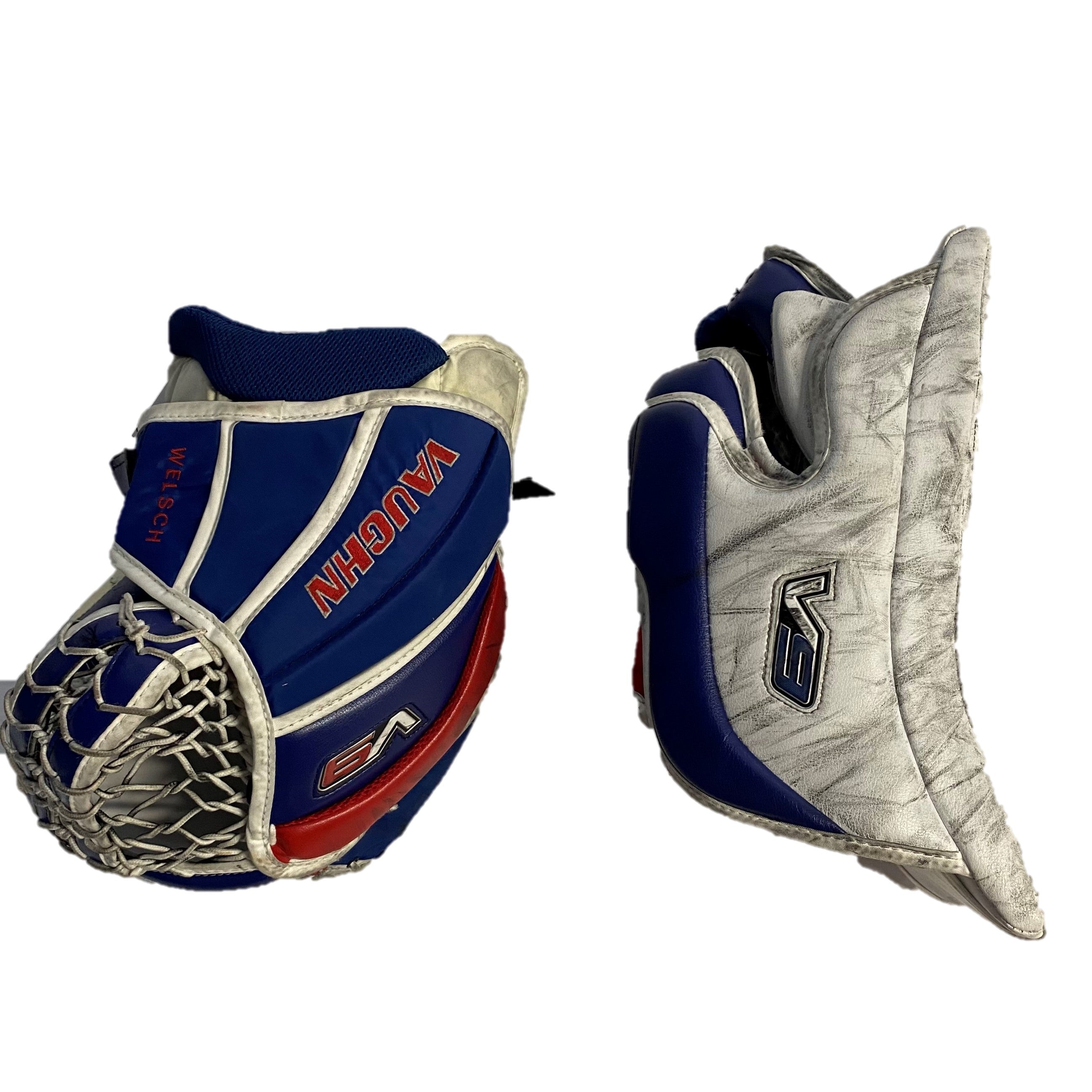 Vaughn Velocity V9 - Pro Stock Goalie Pad - Full Set (White/Red/Blue)