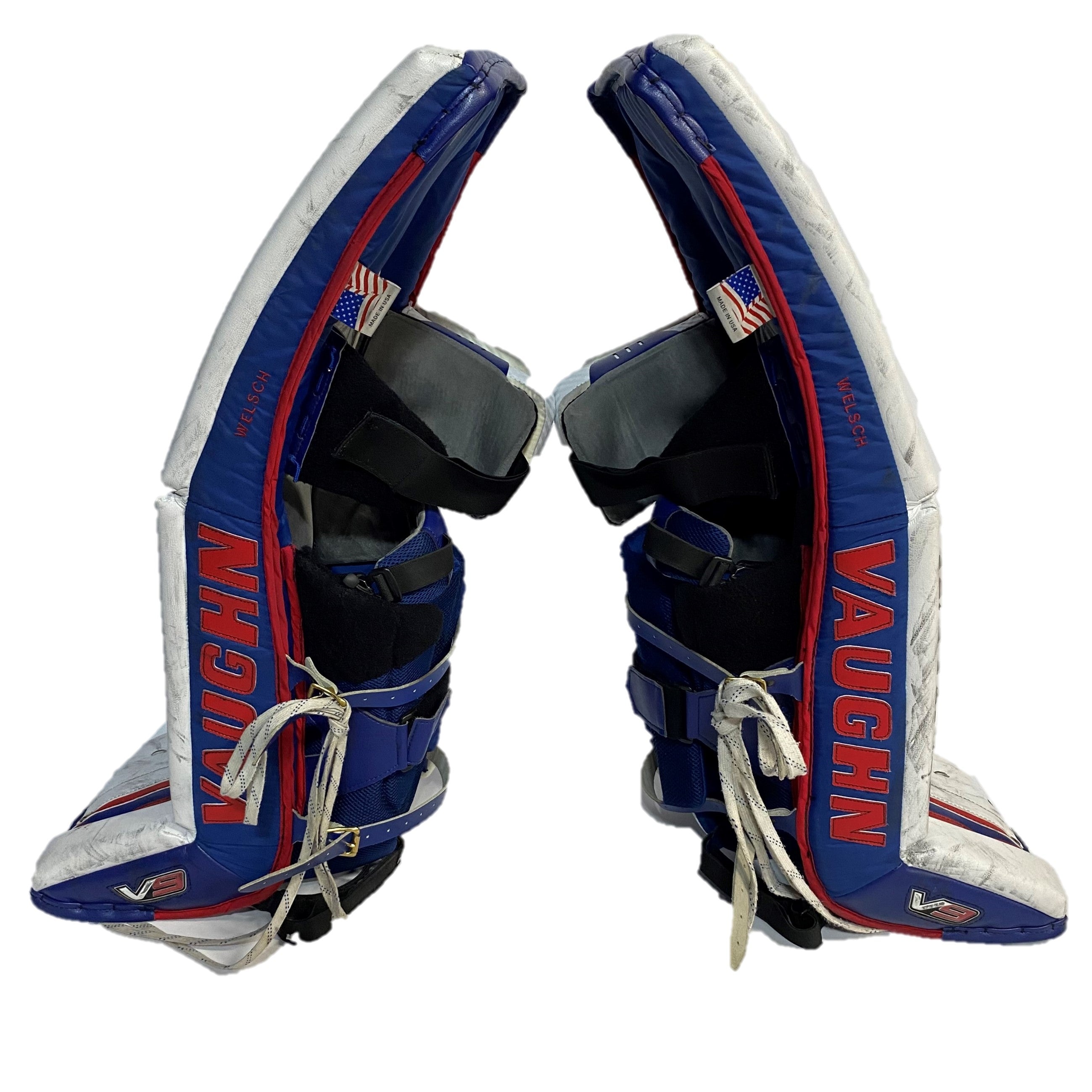 Vaughn Velocity V9 - Pro Stock Goalie Pad - Full Set (White/Red/Blue)