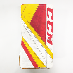 CCM Extreme Flex 5 - Jambières de gardien de but AHL Pro Stock d'occasion (blanc/rouge/jaune)