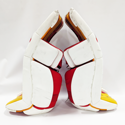 CCM Extreme Flex 5 - Jambières de gardien de but AHL Pro Stock d'occasion (blanc/rouge/jaune)