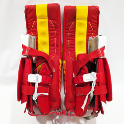 CCM Extreme Flex 6 - Jambières de gardien de but AHL Pro Stock d'occasion (blanc/rouge/jaune)
