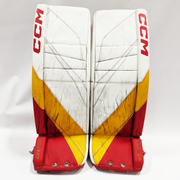 CCM Extreme Flex 6 - Jambières de gardien de but AHL Pro Stock d'occasion (blanc/rouge/jaune)