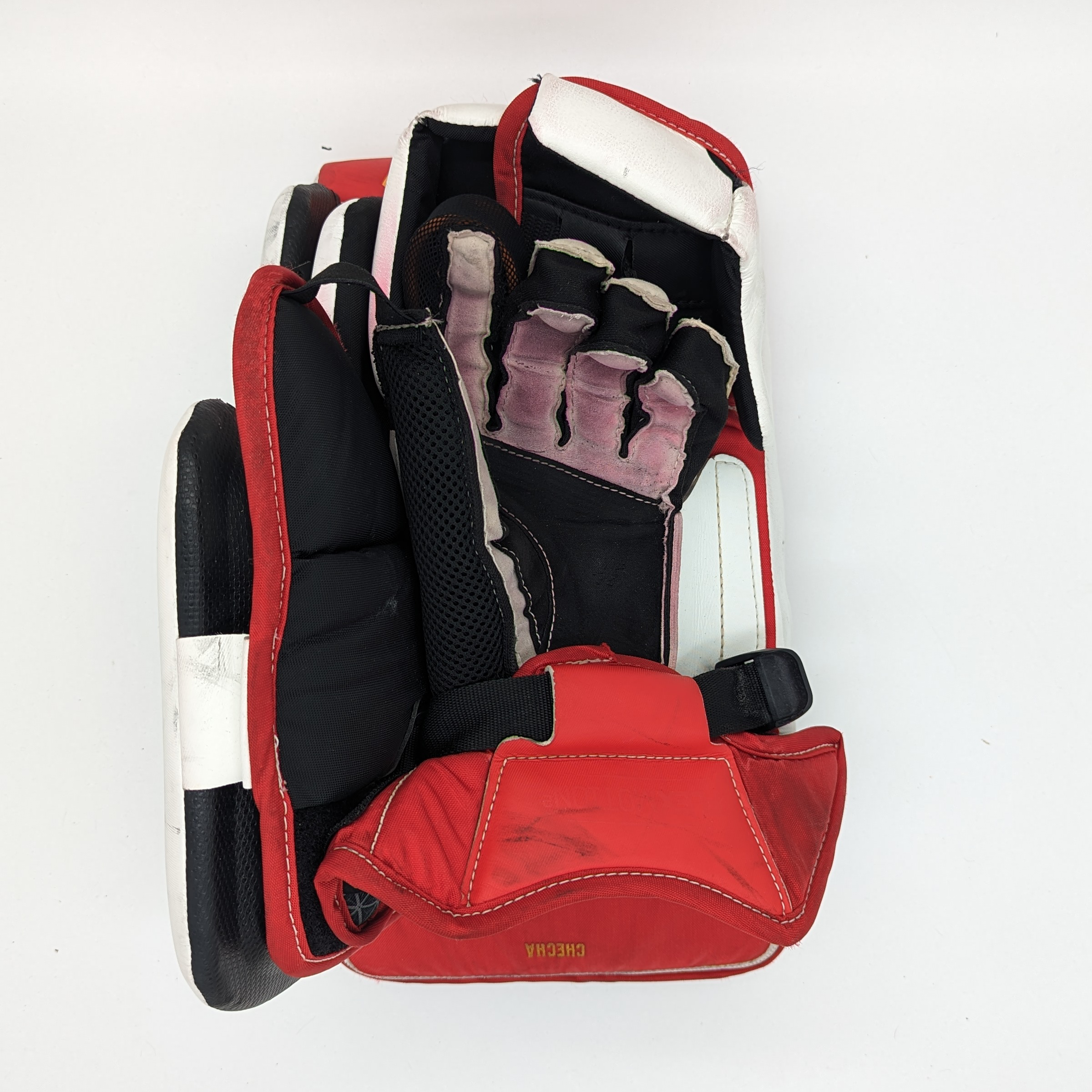 CCM Extreme Flex 6 - Used Full Right Goalie Blocker (Red/White/Yellow)